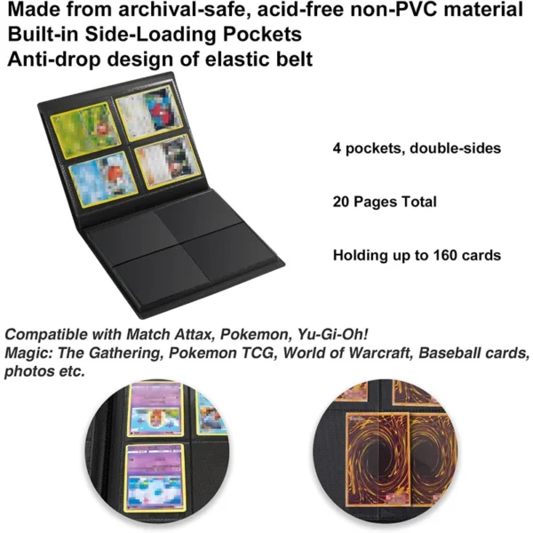 Trading Card Collector Holder 4 Pocket 160 Cards Binder Portable Storage Case Suitable for Pokemon Cards 4