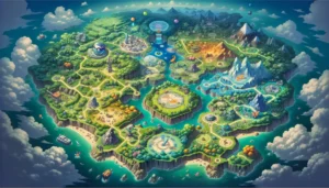 Pokemon Infinite Fusion Map'. The image features an expansive, detailed game map filled with various reg
