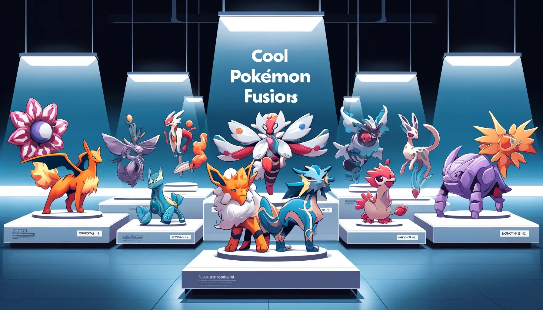 Cool Pokemon Fusions'. The image features a showcase of several creatively fused Pokémon, each a unique