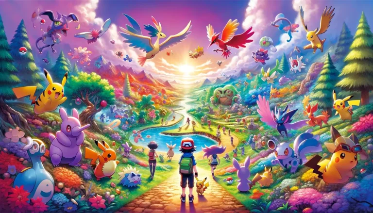 A vibrant and colorful illustration representing the theme of Pokémon Scarlet and Violet. The image should depict a diverse array of new Pokémon - Is Pokémon Scarlet and Violet Worth It