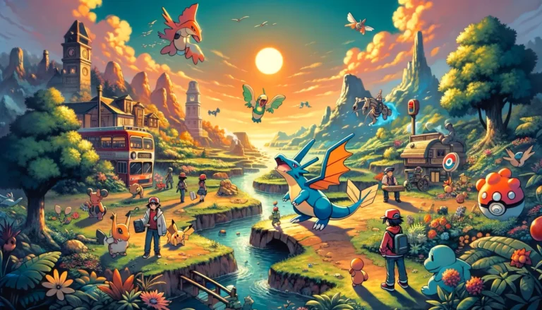 An evocative and nostalgic illustration showcasing Pokémon Sapphire best game. The image should capture iconic scenes and characters from Pokémon