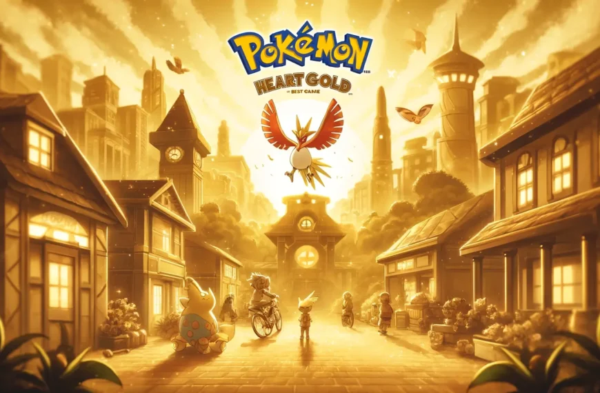 A nostalgic and evocative scene depicting Pokémon HeartGold best game. The image should capture the essence of the Johto region with its iconic