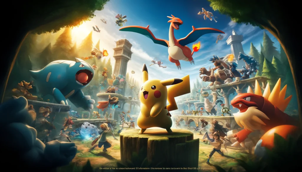 A nostalgic and lively scene showing various iconic Pokémon from the best 3DS Pokémon games engaging in epic battles and adventures. Best 3DS Pokémon Games