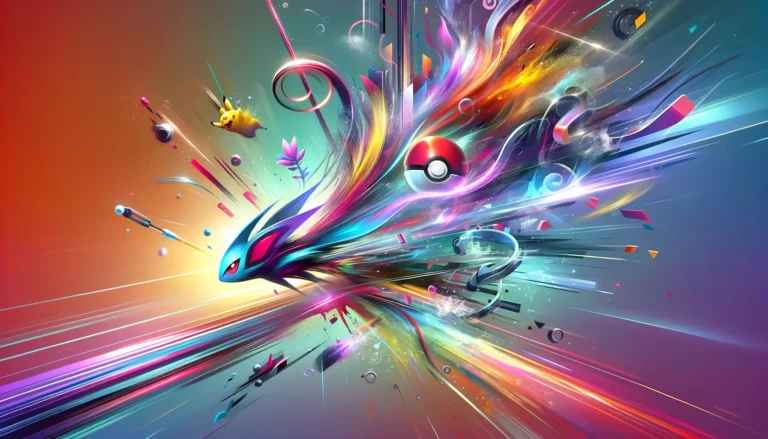 A dynamic and colorful digital artwork for a blog article, featuring the concept of 'How to Dash in Pokémon Violet'. The image should depict a blurred - how to dash in pokemon violet