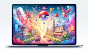 Create an artistic digital image for a blog header, illustrating the 'Pokémon Scarlet and Violet Interactive Map'. The artwork should feature elements